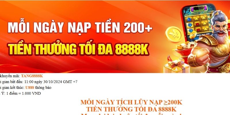 Nạp tích lũy hàng ngày nhận thưởng lên đến 8 triệu đồng